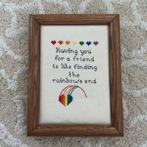 Vintage Handmade Cross Stitch Framed Rainbow Friend Gift